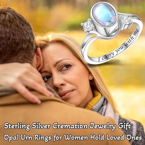 Moonstone Urn Ring for Ashes Keepsake Rings Sterling Silver Cremation Ring for Ashes for Women