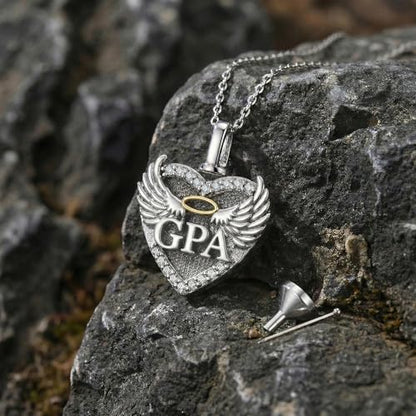 Family Members Urn Necklace for Ashes 925 Sterling Silver Angel Wings Heart Cremation Memorial Keepsake Pendant Jewelry for Loved One's Ashes, with 18" + 2" Stainless Steel Chain - style: Heart-Grandpa
