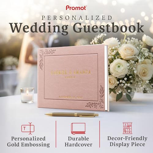 Personalized Hardcover Wedding Guestbook (Rose Gold) | Elegant Wedding Keepsake Design, Premium Hardcover Construction, Smooth Lined Writing Pages, Perfect for Cherished Messages - color: Rose Gold