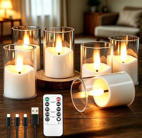 Rechargeable Flameless Tea Light Candles with Timer Remote, 1.7"x2.5" Acrylic Small Votive Electric LED Candles Battery Operated for Halloween Christmas Wedding Decor (Pack of 6, White) - color: White Acrylic - 6 Pack, size: 1.7"D x 2.5"H