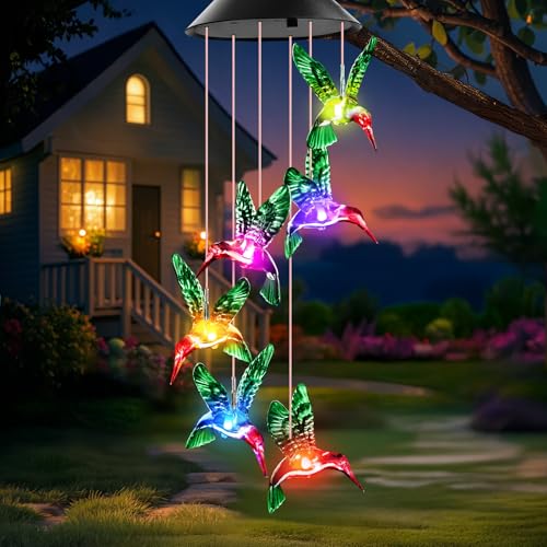 Winzwon Solar Wind Chimes, Christmas Gardening Hummingbird Gifts for Women | Solar Lights Outdoor Decor for Outdoor Garden Patio Yard Porch, Mothers Day Birthday Gifts for Grandma Mom Nana Wife Sister