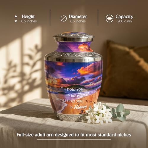 Footprint Cremation Urn for Human Ashes – Large Adult Aluminum Memorial Funeral Urn with Inspirational Quote, Decorative Burial Urn for Men & Women - size: Large Adult