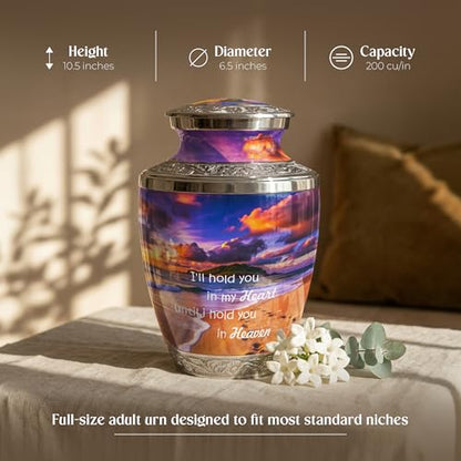 Footprint Cremation Urn for Human Ashes – Large Adult Aluminum Memorial Funeral Urn with Inspirational Quote, Decorative Burial Urn for Men & Women - size: Large Adult