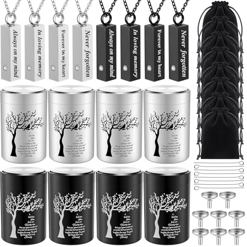8 Sets Family Tree 3 Inches Urns Necklace for Human Ashes Small Cremation Urn Keepsake of Loved One Pet Ash Holder for Sharing Memorial a Limb Has Fallen from The Family Tree (Stylish)