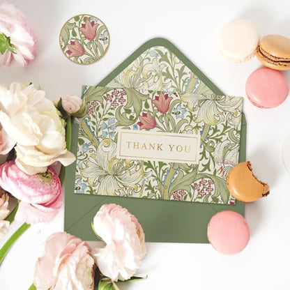 Whaline 24 Pack Floral Gold Foil Thank You Cards with Envelope & Sticker | Green Plant Flower Greeting Card, Vintage Blank Note Cards, for Birthday Baby Shower Wedding Party Supplies, 4 x 6 Inch - style: Green Flower