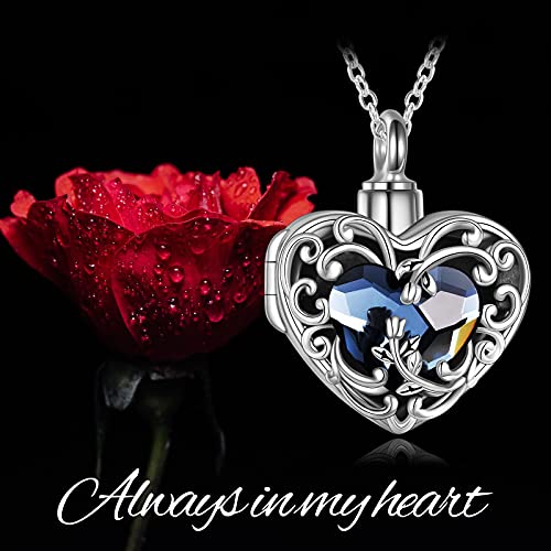 WINNICACA Cremation Jewelry for Ashes Locket Ashes Necklace Urn Necklace for Women Sterling Silver Cremation Necklace for Ashes Fine Keepsake Picture Necklace Memorial Jewelry - style: A01-Rose Urn Locket Necklace(Blue Crystal)