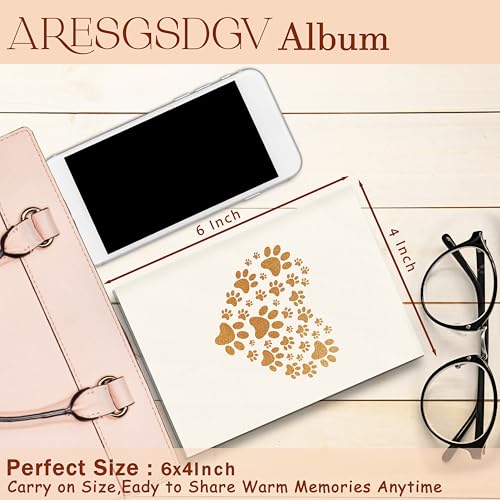 Pet Photo Album 4x6 18 Pockets Photos, Pet Lover Owner Gifts, Golden Heart Paw Print Small Mini Photo Album Hold 36 Pictures Book for Cat and Dog Lover Owner - color: Paw Heart-Yellow