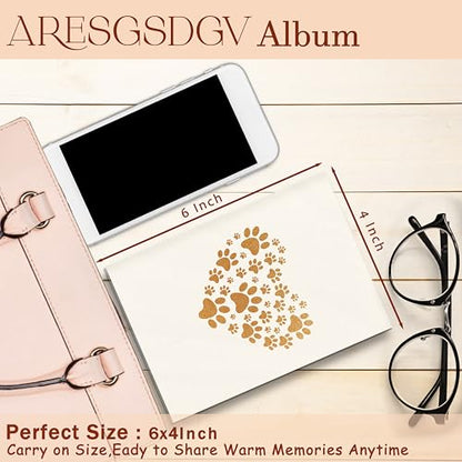 Pet Photo Album 4x6 18 Pockets Photos, Pet Lover Owner Gifts, Golden Heart Paw Print Small Mini Photo Album Hold 36 Pictures Book for Cat and Dog Lover Owner - color: Paw Heart-Yellow