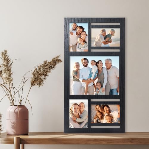 Collage Picture Frame for Wall – Black Multi Photo Frame Holds 8x10 and 4x6 - color: Black, size: 5 Opening-Mixed