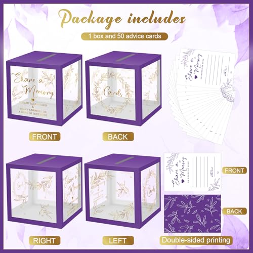 Pajean 50 Pcs Greenery Share a Memory Card, Celebration of Life Cards Box - color: Purple Gold