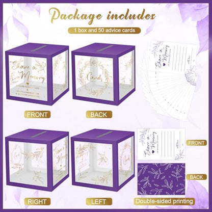 Pajean 50 Pcs Greenery Share a Memory Card, Celebration of Life Cards Box - color: Purple Gold