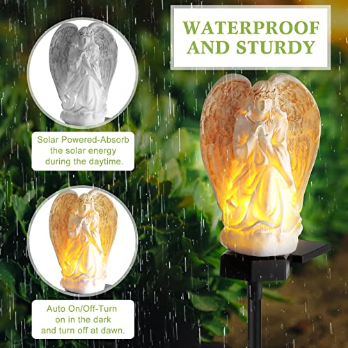 Hortsun 2 Pcs Angel Solar Lights for Garden LED Solar Angel Eternal Lights | Cemetery Angels Solar Lights, Waterproof Resin, Built to Last, Outdoor Garden Decor Yard Art, Yard Cemetery Grave Decoration