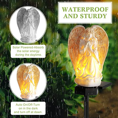 Hortsun 2 Pcs Angel Solar Lights for Garden LED Solar Angel Eternal Lights | Cemetery Angels Solar Lights, Waterproof Resin, Built to Last, Outdoor Garden Decor Yard Art, Yard Cemetery Grave Decoration