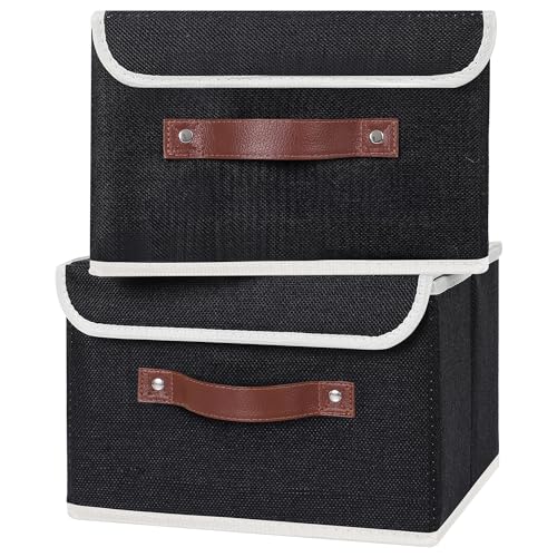 ANMINY Fabric Storage Box Bins with Lids, Black, 10"x8"x7", 2 Pack - color: Black, size: Small (Pack of 2)
