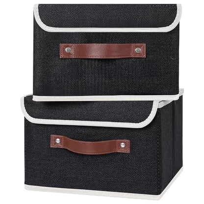 ANMINY Fabric Storage Box Bins with Lids, Black, 10"x8"x7", 2 Pack - color: Black, size: Small (Pack of 2)