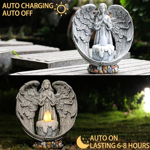 Angel Garden Statues Outdoor Cemetery Decorations for Grave Take The Cross Praying Wings Angel Figurine Cemetery Lights Patio Lawn Yard Porch Decorations 10.24 Inch - style: Praying Wings Angel
