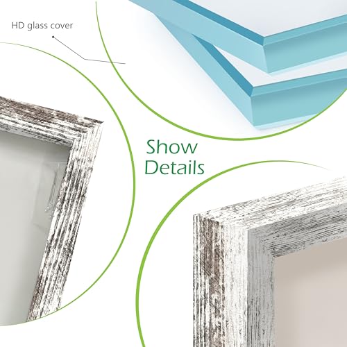 FrameWorks 8x10 Driftwood Wooden Shadow Box Frame – Soft Felt Back, Tempered Glass, and Included Elegant White Ball Push Pins - color: White Driftwood, size: 8"x10"