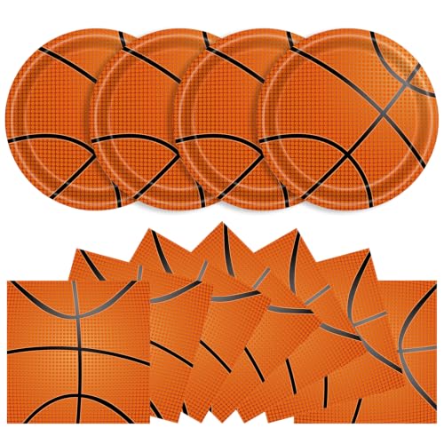 40 Pcs Basketball Plates and Napkins Set, Large 9 Inch Party Plates - color: Basketball