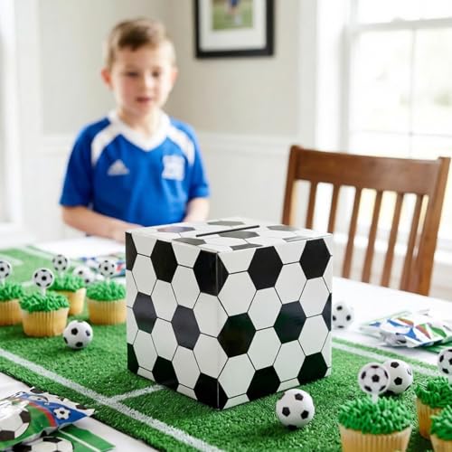 Soccer Card Box Sports Party Favors Post Box Cardboard Receiving Money Holder for Soccer Theme Wedding Reception, Baby Showers, Anniversary, Birthday Party, Graduation Table Centerpiece Decorations - style: Soccer