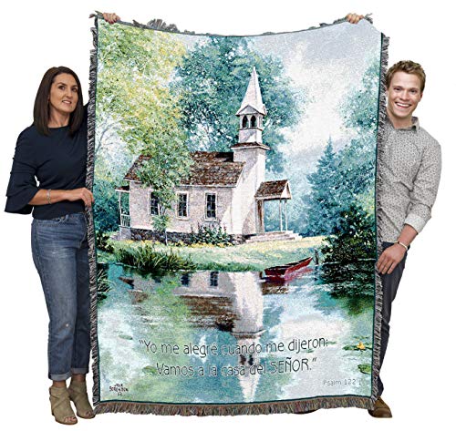 Pure Country Weavers Lakeside Scripture Spanish Blanket by Jack Sorenson - Psalm 122:1- Religious Gift Tapestry Throw Woven from Cotton - Made in the USA (72x54) - color: Psalm 122:1 Spanish, size: 72" x 54"