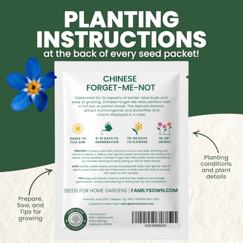 Chinese Forget Me Not – 800 Seeds for Planting – 2026 Season – 5 Grams - size: 0.18 oz