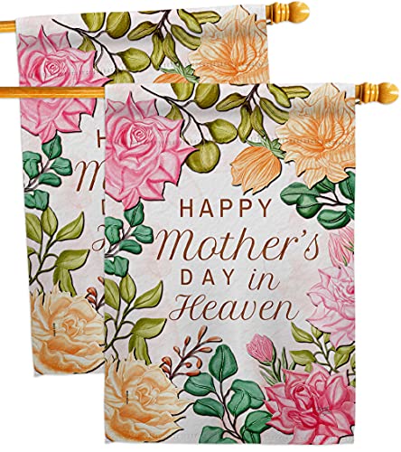 Mother In Heaven House Flag - 2 pcs Pack Family Mother's Day Mom Mama Grandma Love Flowers Parent Sibling Relatives Grandparent - Banner Small Garden Yard Gift Double-Sided Made USA 28 X 40 - color: USA Flag Cemetery Decorations Made In USA