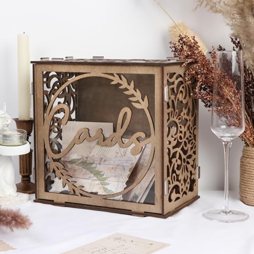 Rustic Wood Wedding Card Boxes for Reception, Vintage Gift Card Box Holder | With Acrylic Window & Slot, Large Envelope Money Box, Card Box for Wedding Graduation Party Birthday Baby Shower Decorations - color: Rustic