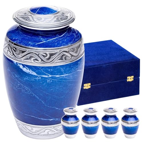 GR8 Keepsakes Classic Blue Marble-Finish Cremation Urn Set - color: Blue