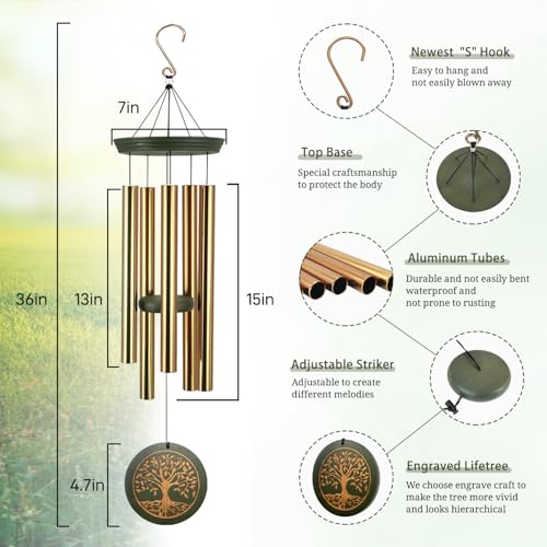 Astarin's Tree of Life Wind Chimes Sympathy Gift Outdoor Remembrance Garden - color: Family Tree