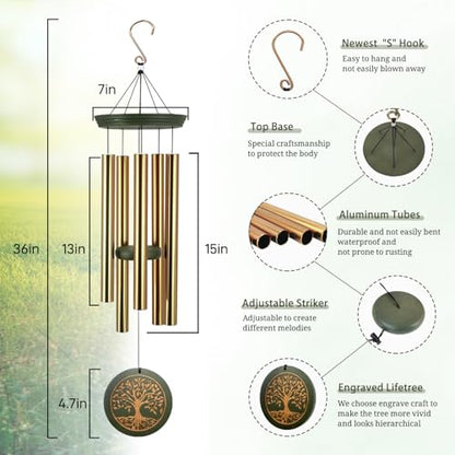 Astarin's Tree of Life Wind Chimes Sympathy Gift Outdoor Remembrance Garden - color: Family Tree