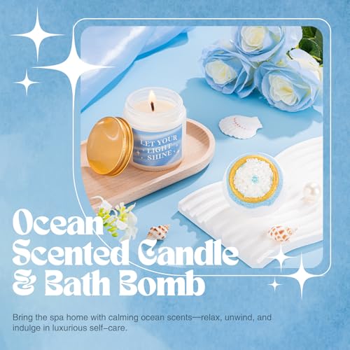 Gifts for Women, 8pcs Ocean Happy Birthday Gifts for Women, Christmas Ideas Inspirational Get Well Soon Gift Baskets Mothers Day Box w/Seashell Tote Bag for Her Mom Sister Friend Friendship - color: Blue