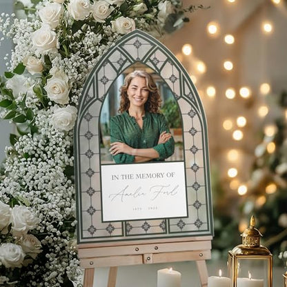 Stained Glass In Loving Memory Sign - Custom Funeral Welcome Sign with Photo - Personalized Memorial Keepsake - color: Sign 14