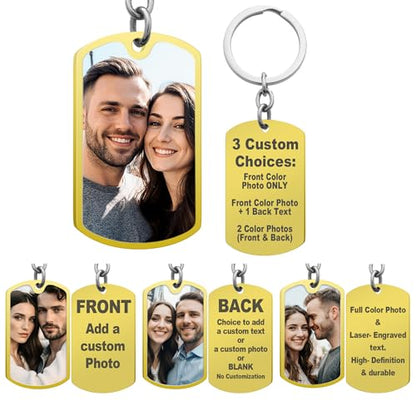 Photo Keychain Custom Picture Keychain Customized Gifts Laser-Engraved/Color Gifts For Boyfriend Hubsand Wife - color: 1 Photo + 1 Text - Gold