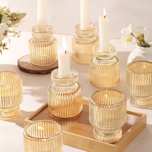 DARJEN 12 Pcs Glass Candlestick Holders- Gold Taper Candlestick Holders Tealight Votive Candle Holders for Table Centerpieces, Wedding, Dinner Party, Home Decor - color: Gold, size: 12Pcs