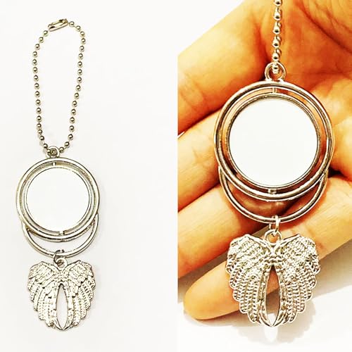 8 Set Silver Angel Wing Sublimation Blank Car Hanging Ornament Charms Heat Transfer Blank Photo Frame Pendants Customize Keychain for Automobile Rearview Mirror Home Window (Rotating-Small) - size: Small