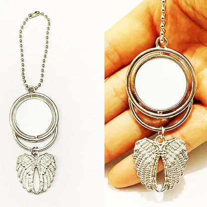 8 Set Silver Angel Wing Sublimation Blank Car Hanging Ornament Charms Heat Transfer Blank Photo Frame Pendants Customize Keychain for Automobile Rearview Mirror Home Window (Rotating-Small) - size: Small