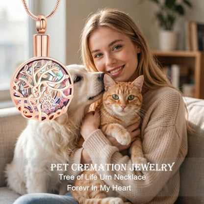 zeqingjw Pet Cremation Jewelry Tree of Life Urn Necklace for Ashes for Dog/Cat Funeral Ashes Keepsake Paw Print Urn Pendant Memorial Jewellery - color: Rose Gold-Purple