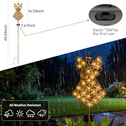 WSgift Angel Solar Stake Light Outdoor Warm White LED Bronze Metal Stake for Garden Cemetery Remembrance - color: Bronze