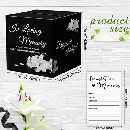 Fainne 50 Pcs Lily Share a Memory Cards with Celebration of Life Box Funeral Advice Cards Thank You Sympathy Holder Box Decor for Guest Funerals Memorial Service Farewell Remembrance Party Supplies - style: Lily