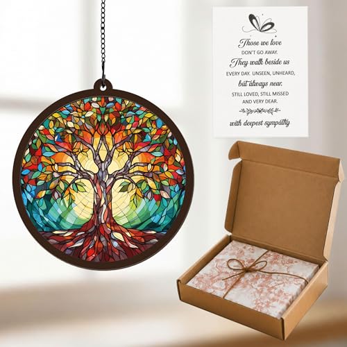 Memorial Suncatcher - Tree of Life - Sympathy Gift for Loss of Loved One - Condolence Bereavement Gifts - Remembrance Funeral Keepsake DIY Hanging Chain Suncatcher with Card - color: Tree of Life Memorial