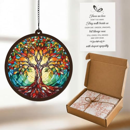 Memorial Suncatcher - Tree of Life - Sympathy Gift for Loss of Loved One - Condolence Bereavement Gifts - Remembrance Funeral Keepsake DIY Hanging Chain Suncatcher with Card - color: Tree of Life Memorial