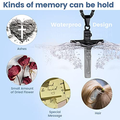 GOLDCHIC JEWELRY Urn Necklaces for Ashes, Stainless Steel Pet/Cross/Birthstone/Tree of Life Personalized Keepsake Memorial Jewelry for Women - color: Cross - Black Plated, style: Personalized Engraving