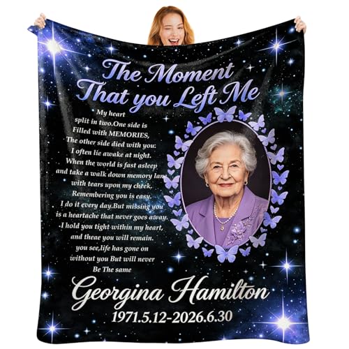 Custom Memorial Blanket with Photo, Personalized in Loving Memory Throw for Loss of Loved One, Made in USA, Customized Sympathy Bereavement Remembrance Grieving Blanket for Loss One (Design 15) - color: Design 15