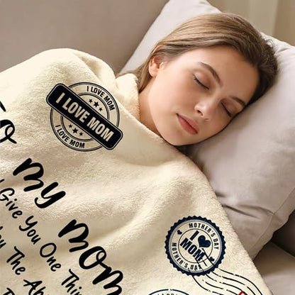 to My Mom Blanket, Travel Stamp Design, I Love You Forever Message, Soft Flannel Blanket for Mother's Day, Christmas, Valentines, Birthday Gift & Home Use 50x60 Inch - color: Mom-5