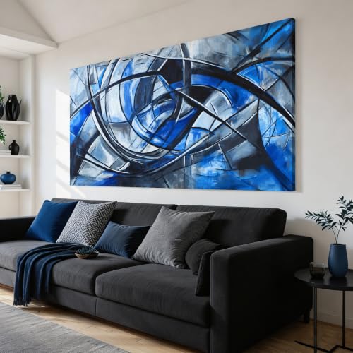 Abstract Wall Art Decor Modern Wall Art Pictures for Living Room Abstract Canvas Art Wall Decor Large Blue Wall Art Prints Artwork for Walls Black and White Wall Art Decor Home Office Decor 24" X 48" - color: JYQ-01S, size: 48"L x 24"W