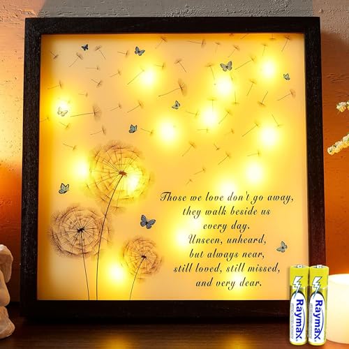 WOODEXPE Sympathy Gift LED Memorial Shadow Box 8"x8" Memorial Gifts for Loss of Loved One (Dandelion Black) - size: Dandelion