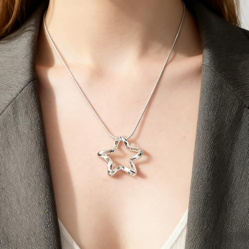 925 Sterling Silver Necklace for Women – Layered Stackable Choker Necklaces with Heart Photo Locket & Star - Pendant 18" Chain Gift for Wife, Mom, Girlfriend, Birthday, Anniversary, Valentine’s Day - color: Starfish