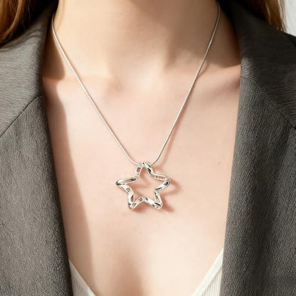 925 Sterling Silver Necklace for Women – Layered Stackable Choker Necklaces with Heart Photo Locket & Star - Pendant 18" Chain Gift for Wife, Mom, Girlfriend, Birthday, Anniversary, Valentine’s Day - color: Starfish