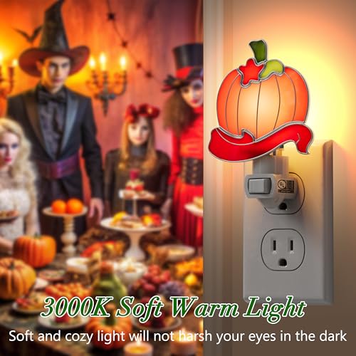 Stained Glass Pumpkin Luminous Night Light Halloween Decor - color: Pumpkin