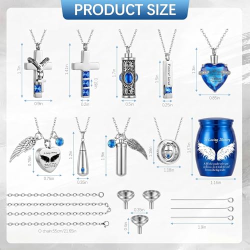 Ecation 18 Pcs Small Cremation Urns and Ashes Necklace Set, Blue - color: Blue